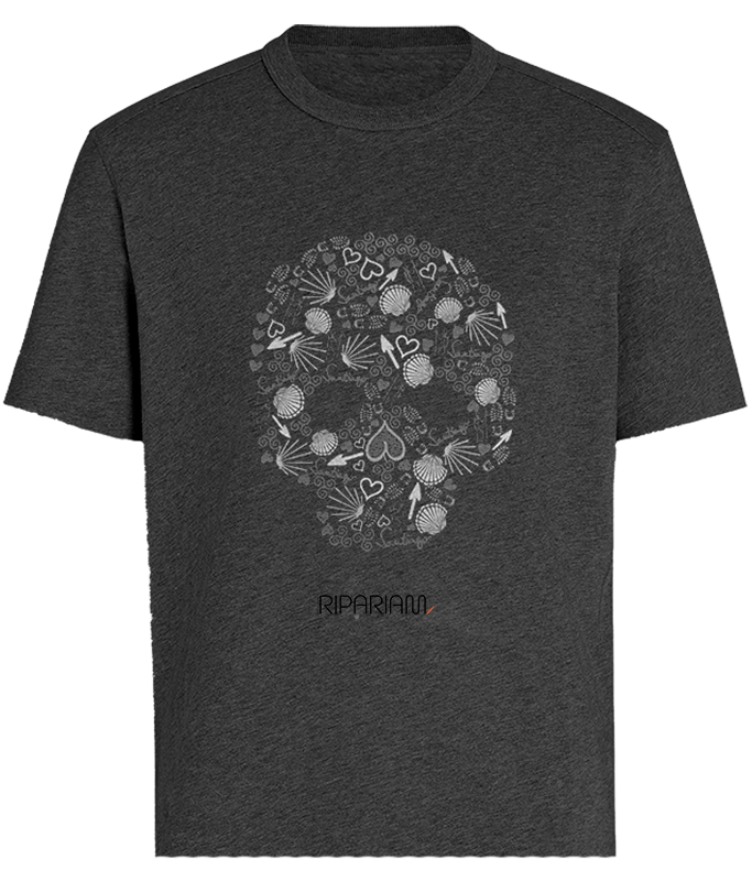 Ripariam <span></span> Camiseta estampada Unisex<b> Negro Lavado Calavera Camino </b>