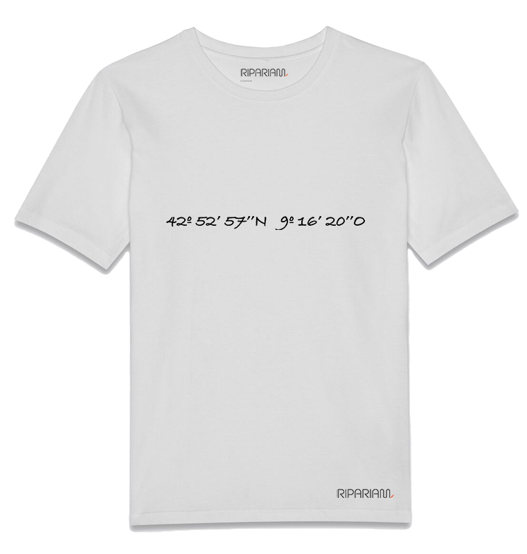 Ripariam <span></span> Camiseta estampada Unisex <b>Blanco Coordenadas Fisterra</b>
